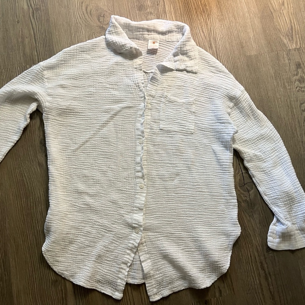 Cotton women Lightweight Textured Button-Up Shirt - White, Shade Shore